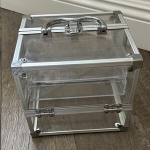 Vintage Clear Acrylic Train Case Organizer/Cosmetic, Makeup, Jewelry Storage Box